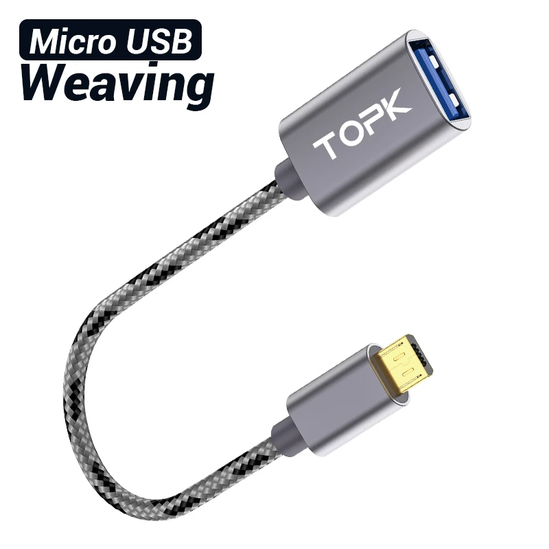 TOPK Micro USB OTG кабель адаптер для samsung Xiaomi huawei USB разъем Android USB 2,0 OTG адаптер - Color: Weaving