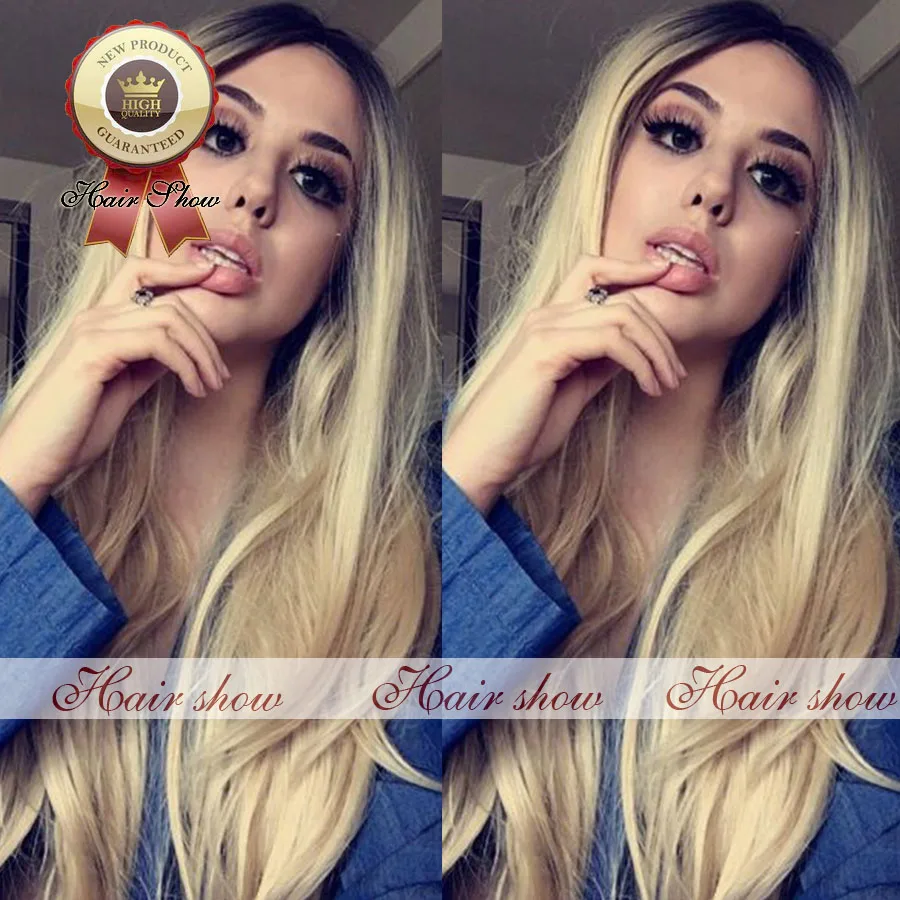 

Two Tone Ombre Dark Roots Blonde Lace Front Wig #1bT#613 Natural Straight Brazilian Glueless Full Lace Human Hair Wigs Wholesale