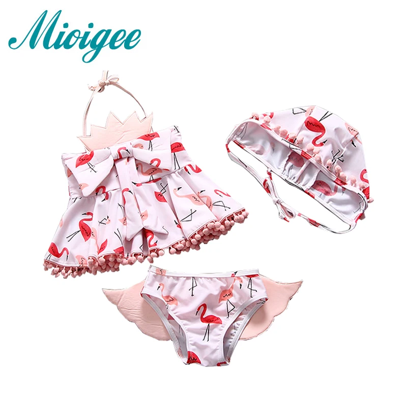 

Mioigee Baby Swimsuit Set Infant Baby Girls 3 Pieces Fashion Print Flamingo Bikini Swimwear 2019 Summer Beach Bathing Swim Wear