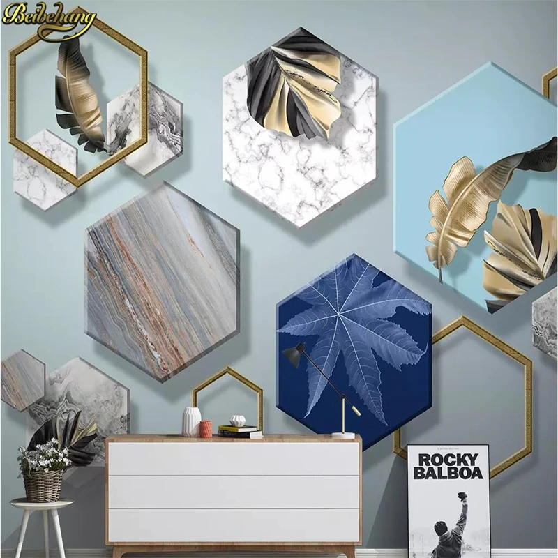 beibehang custom Nordic modern minimalist geometric wallpaper for bedroom walls golden plant leaf TV background wall paper roll