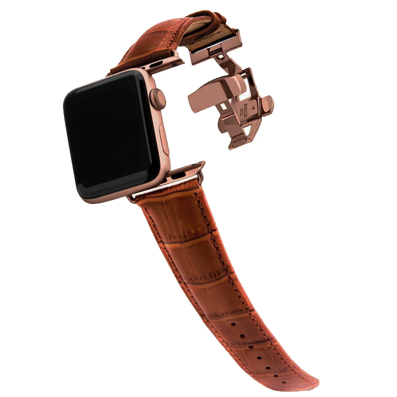 Ремешок из натуральной кожи для apple watch 6 band 44 мм 40 42 38 браслет с пряжкой бабочкой