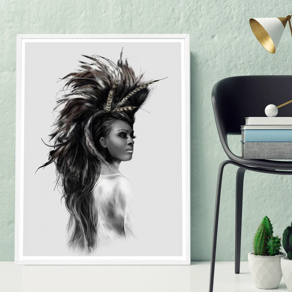 

Nordic Indians Women Feather Wall Art Canvas Painting Abstract Modern Home Decor Wall Pictures Posters and Prints No Frame