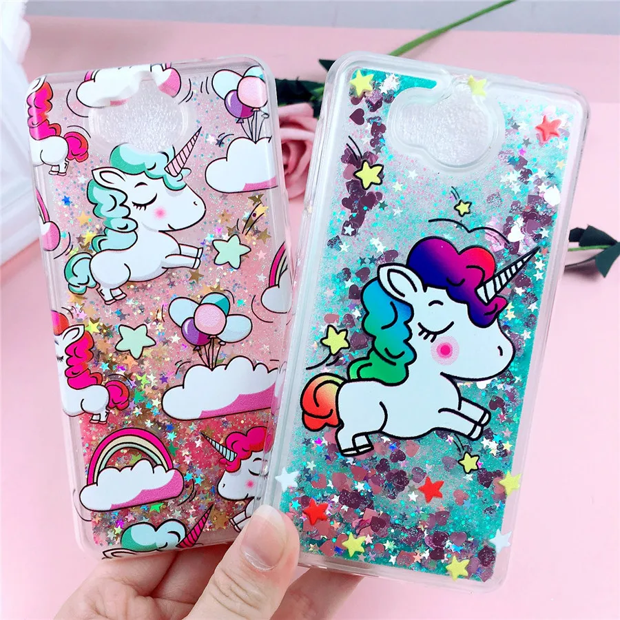 

5.0" Huawei Y6 2017 Liquid Case on for Coque Huawei Y6 2017 Cover Unicorn Dynamic Cartoon Phone Cases for Fundas Huawei Y5 2017