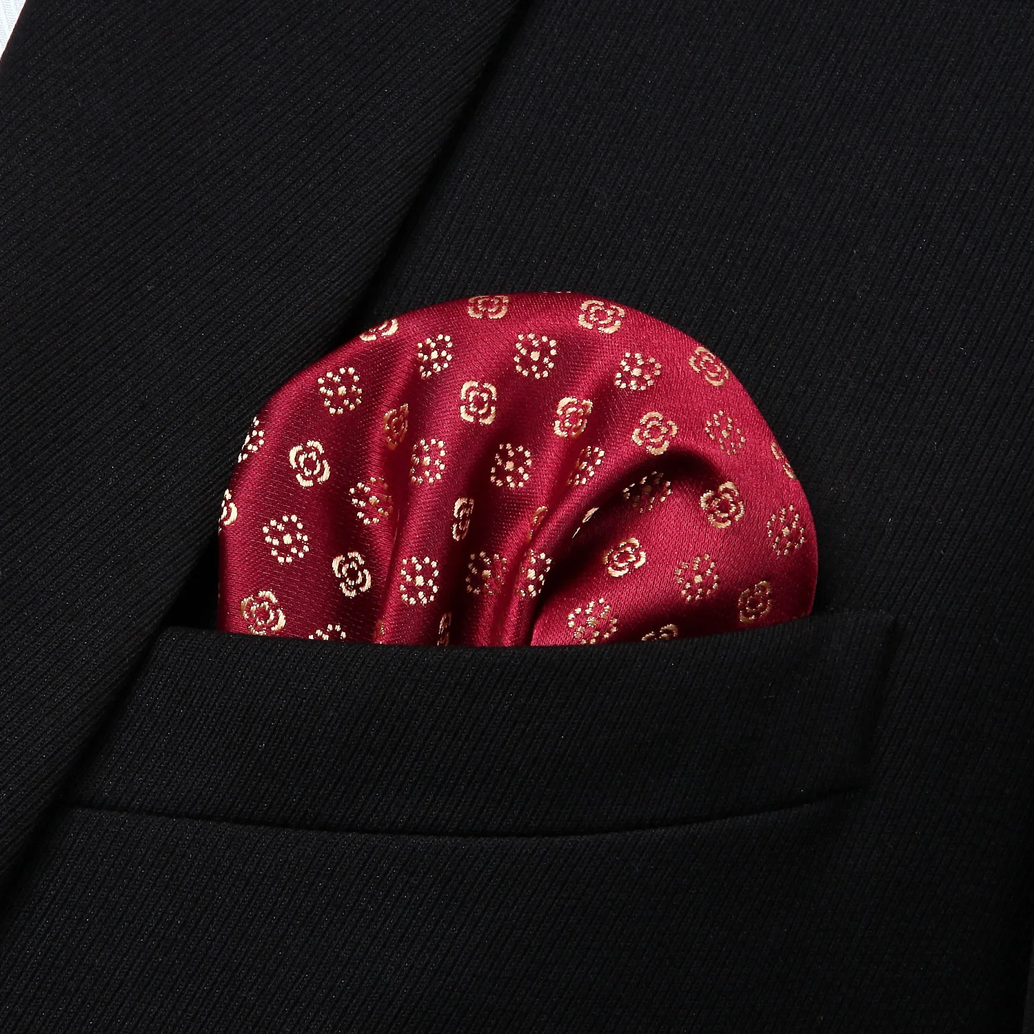  RF118RS Party Classic Pocket Square Wedding Red Golden Floral Dot Men Silk Cravat Ascot Tie Handker