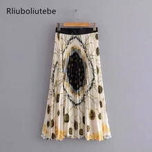 Женская длинная Плиссированная юбка с цепным принтом, Женская Повседневная Длинная юбка с эластичной талией, винтажная модная уличная одежда