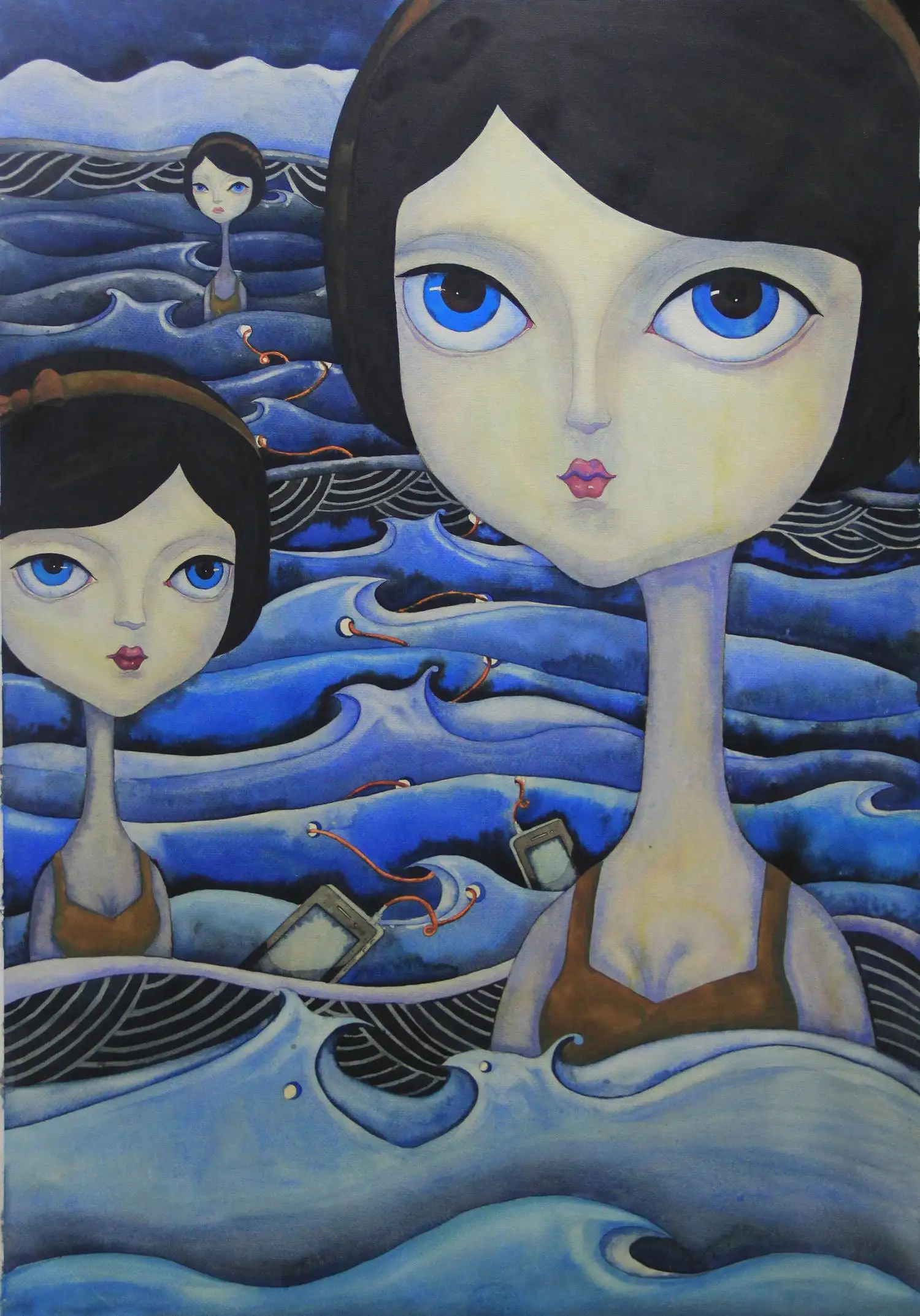 

Chinese Artist Zou Liangping's Work"Song of The Sea" Watercolor Painting Wall Pictures for Living Room Art Abstract Scenery