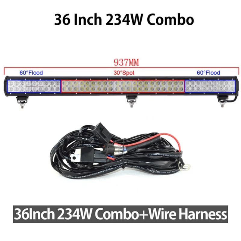 20''23'28''36''44'' светодиодный светильник для 4x4 внедорожников, внедорожников, вездеходов, лодок, автомобилей 4WD, 12 В, 24 В, комбинированный луч, светодиодный светильник для внедорожников - Цвет: 234W With Wire