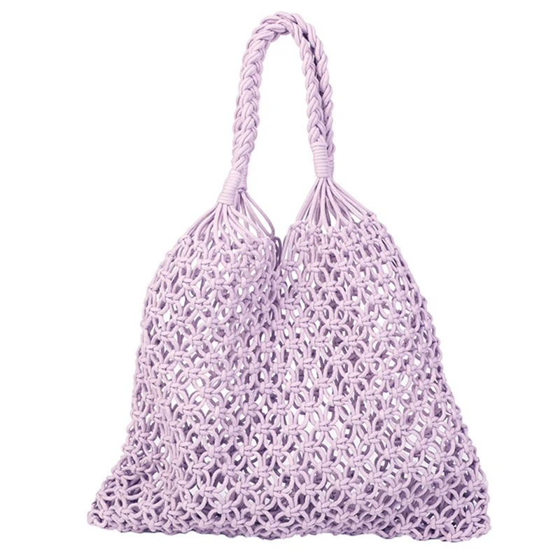 

Fashion ular Woven Bag Mesh Rope Weaving Tie Buckle Reticulate Hollow Straw Bag No Lined Net Shoulder Bag