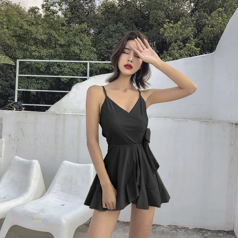 

Women Swimsuit One Piece 2019 Swimwear Women's One-Piece Korean Female Skirt Falbala Solid Cotton Sierra Surfer Plus Size Bikini