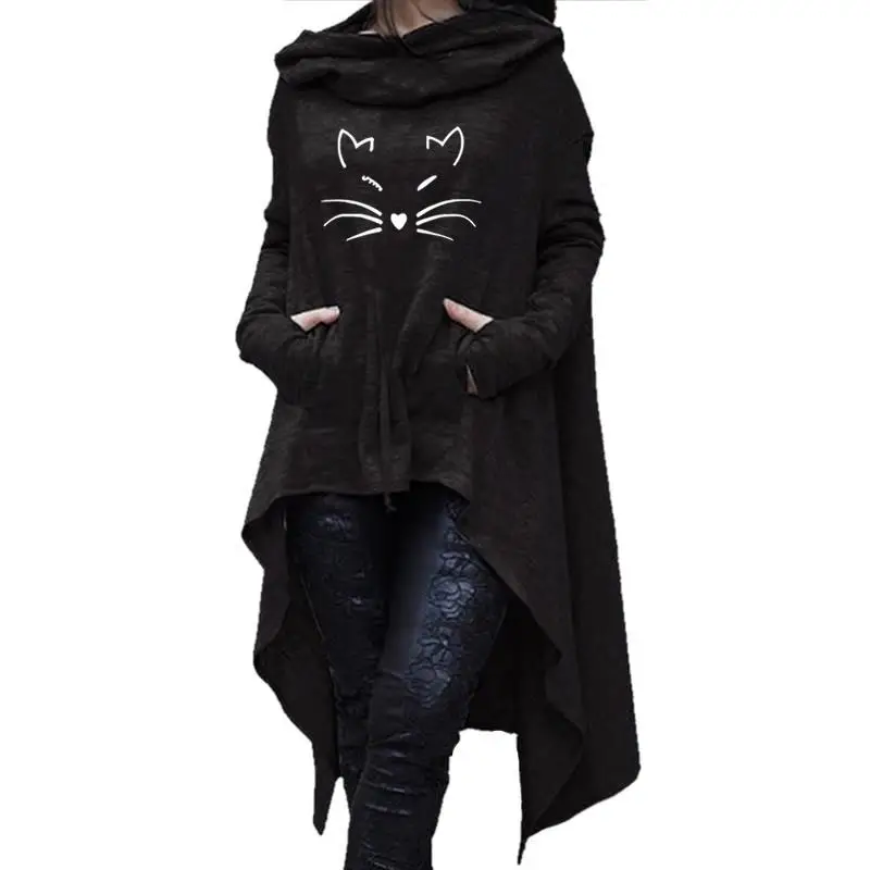 Dropshipping New Fashion Cat Print Sweatshirts Youth Creative Comfortable Loog Sleeve Irregular Pullovers | Женская одежда