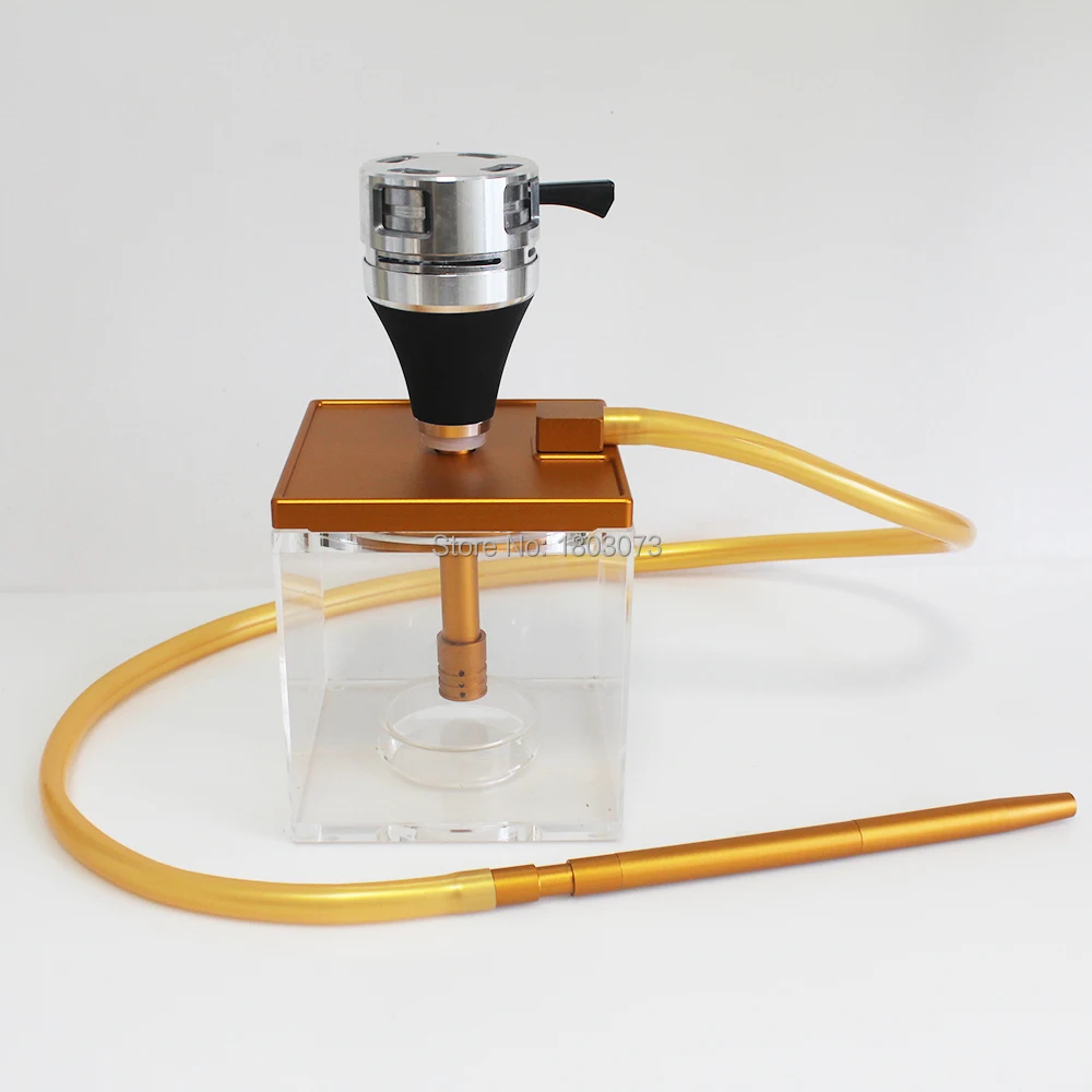 

Shisha cube high quality aluminum acryl square box led light sheesha smoke cloud hookah with charcoal holder