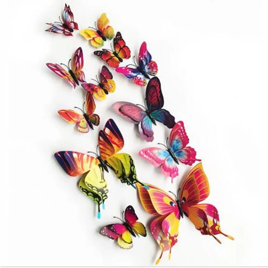 

12Pcs/Lot 3D Double Butterfly Wall Sticker on the wall for Home Decor DIY Butterflies Fridge Magnet stickers Room Decoration