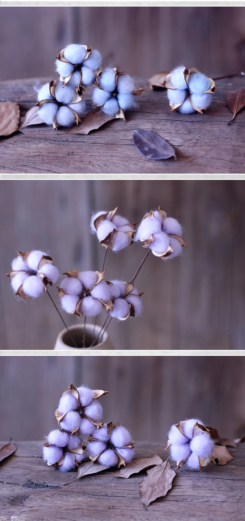 JAROWN Artificial Colorful Cotton Flower Branch Home Furnishings Flower Arrangement Art Wedding Decor Cotton Dried Flowers (16)