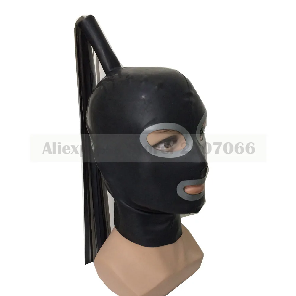 

Latex hoods with tress wig hair exotic handmade customized size hot fetish Mask heroine hood women headgear RLM070