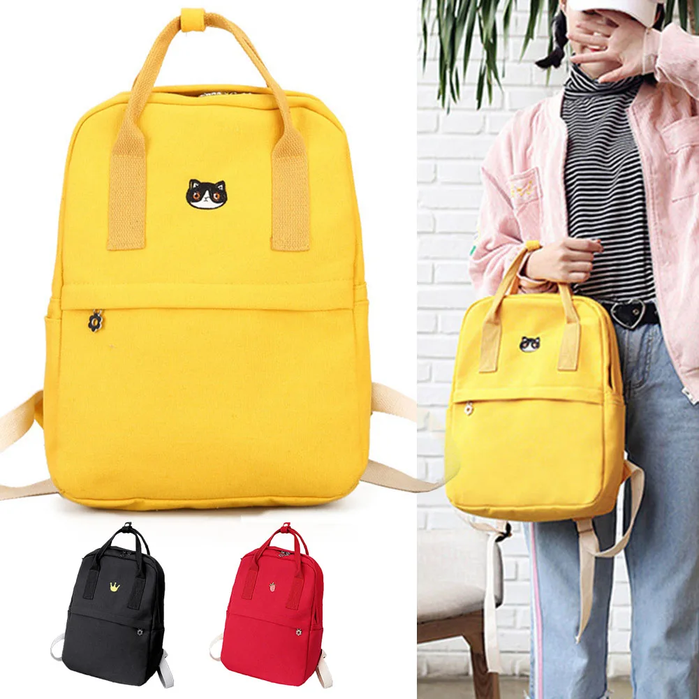 

Hot Ladies Backpack Solid Color Large Capacity Casual Canvas Satchel for School BVN66