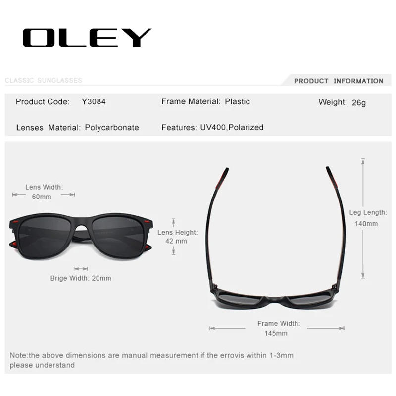 Мужские/женские классические солнцезащитные очки OLEY черные поляризационные в
