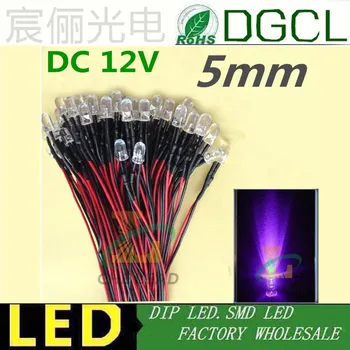 

400-410nm UV 100pcs/LOT Pre wired 5mm Bright LEDs Bulb 20cm Prewired 12V/24V LED Lamp LED LIGHTING