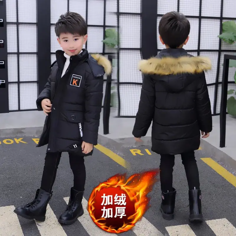 Детское зимнее пальто для мальчиков; плотные теплые меховые пальто с капюшоном; куртки для мальчиков; детское бархатное пальто с хлопковой подкладкой; одежда