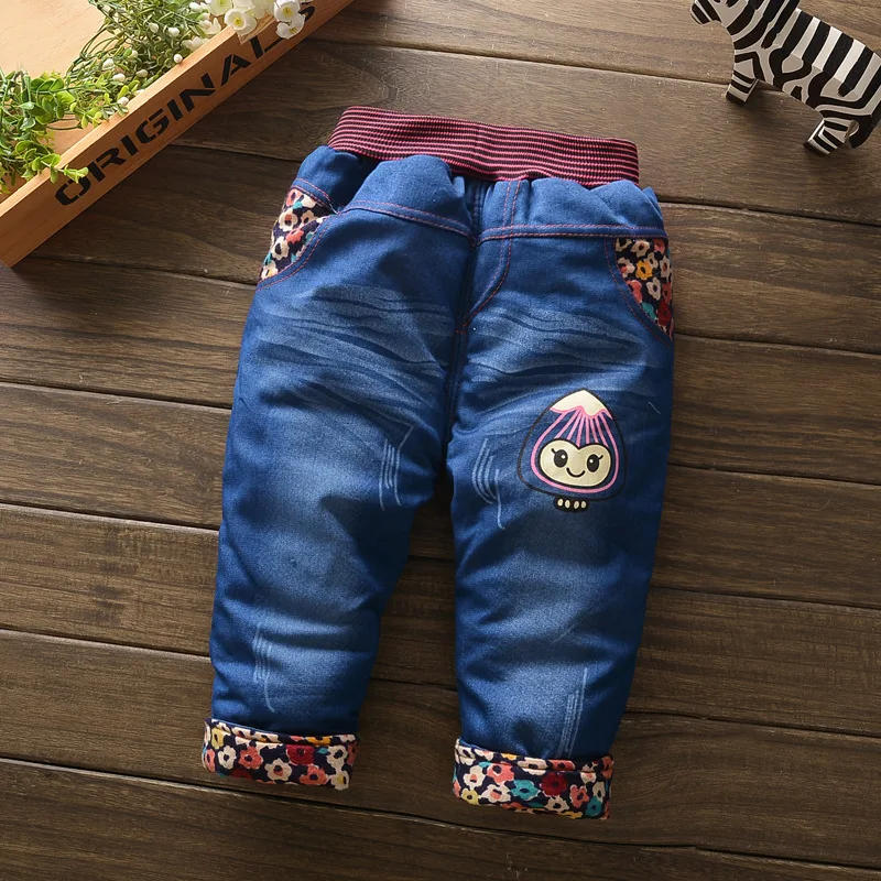 Зимние штаны для маленьких девочек; джинсовые штаны для девочек; плотные брюки с героями мультфильмов для малышей; детские теплые джинсы; Детские Теплые повседневные леггинсы; 18 месяцев