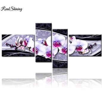 

REALSHINING 5D DIY Full Square Diamond Painting Orchid Flower Multi-picture 3D Embroidery Cross Stitch Mosaic Decor DM139