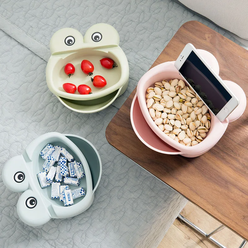 Cartoon Double-layer Dried Fruit Plate Organizer Creative Lazy People Melon Household Plastic Candy Dish Snack Storage Box | Дом и сад