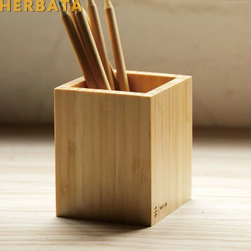 Многофункциональный креативный бамбуковый органайзер для канцелярских принадлежностей, держатель для карандашей, чехол для хранения, квадратный контейнер, CL-2554