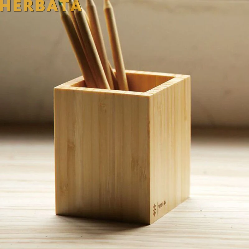 Multi-function creative Bamboo Made Desk Stationery Organizer Pen Pencil Holder Storage Box Case Sq