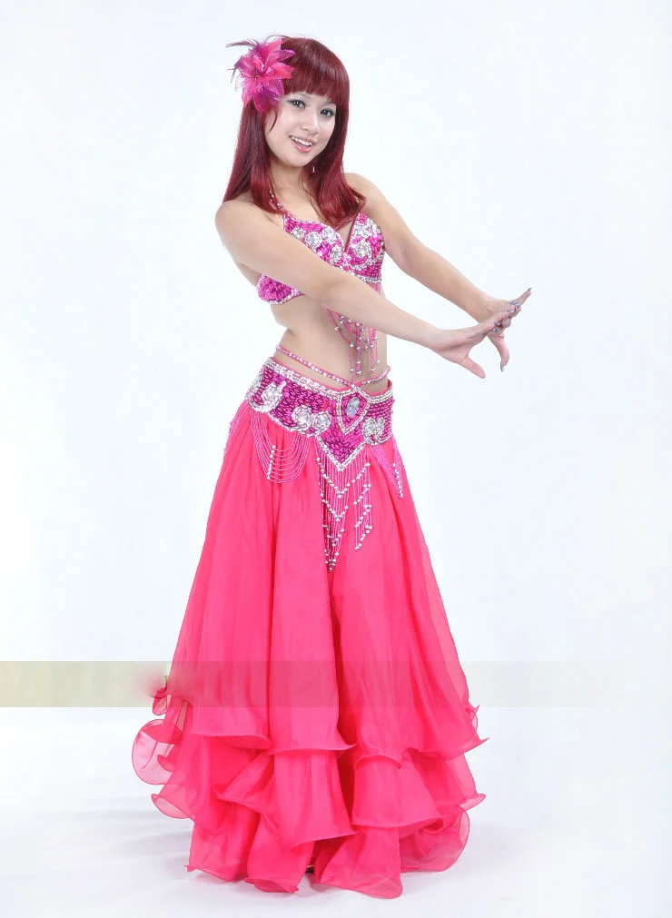8 цветов Женская Одежда для танцев 3 шт. танец живота костюм хип шарф топ бар 34B/C юбка костюмы для взрослых - Цвет: pink