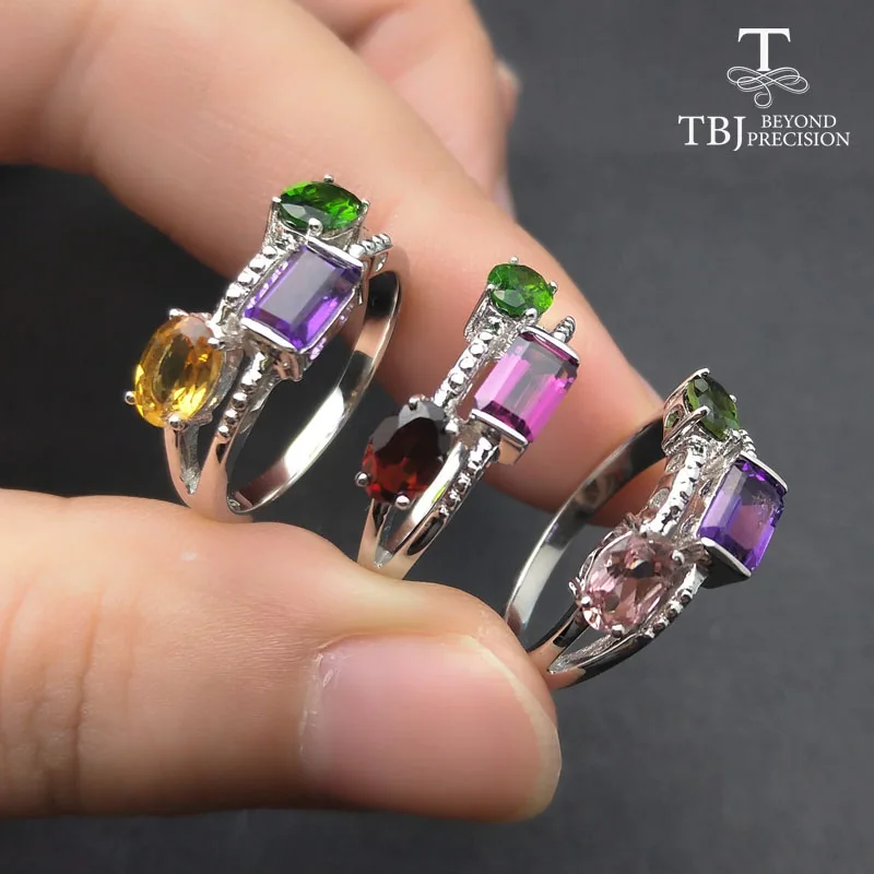 

Tbj ,2019 new design ,3 color natural gemstone ring in 925 sterling silver gemstone jewelry for girls with gift box