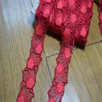 

somelace 3cm width(15yds/lot)red gauze leaves-shape embroidery Hight quality lace fabrics embroidered lace trim-17052029