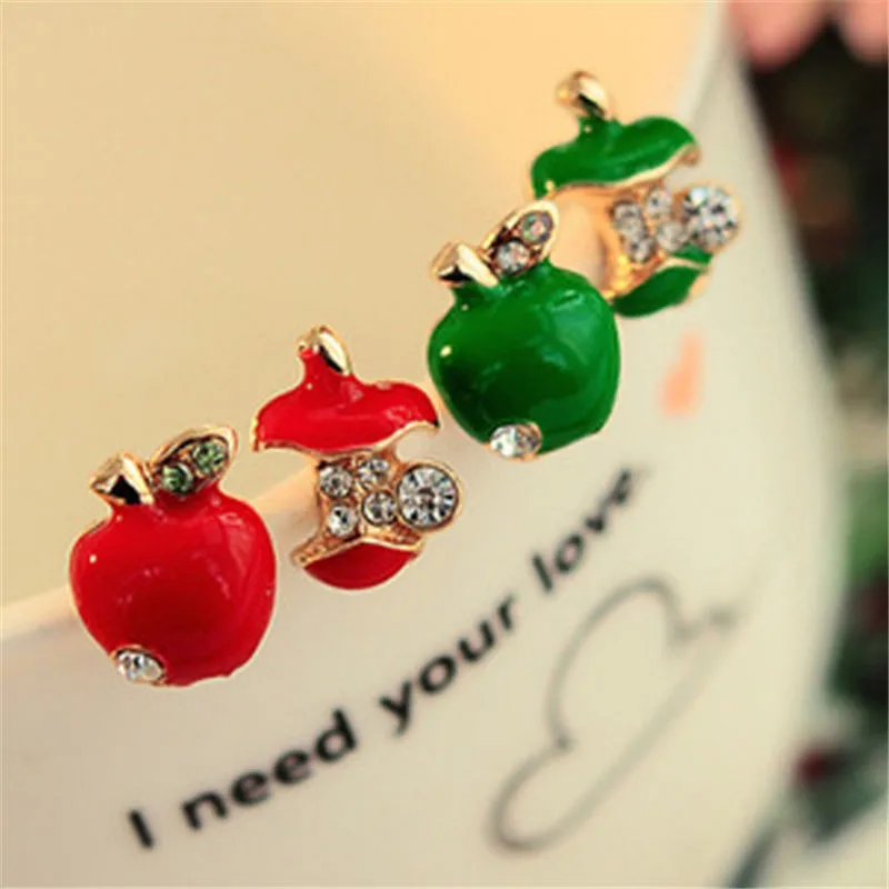 Unique Design New Personality Rhinestone Resin Fruit Earring Green Red