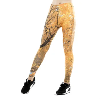 

Ginkgo Leaf Printed Slim Fitness Leggings Women Compression Push Up Leggins Clothing Workout Printing Patchwork Trousers 2019