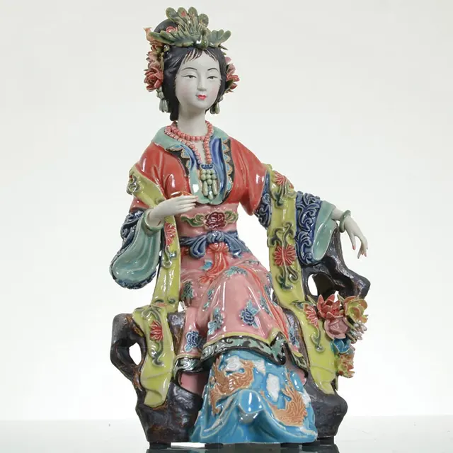 Chinese Shiwan Pottery Ceramic Lady Figurines Of Diao Chan Xi Shi Shao