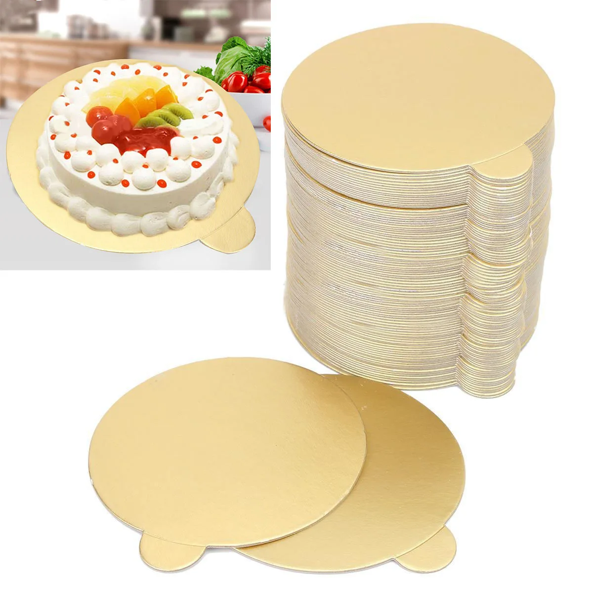 Mayitr 100Pcs/set Round Mousse Cake Boards Gold Paper Displays  Cupcake Dessert Tray Wedding Birthday Pastry Decor