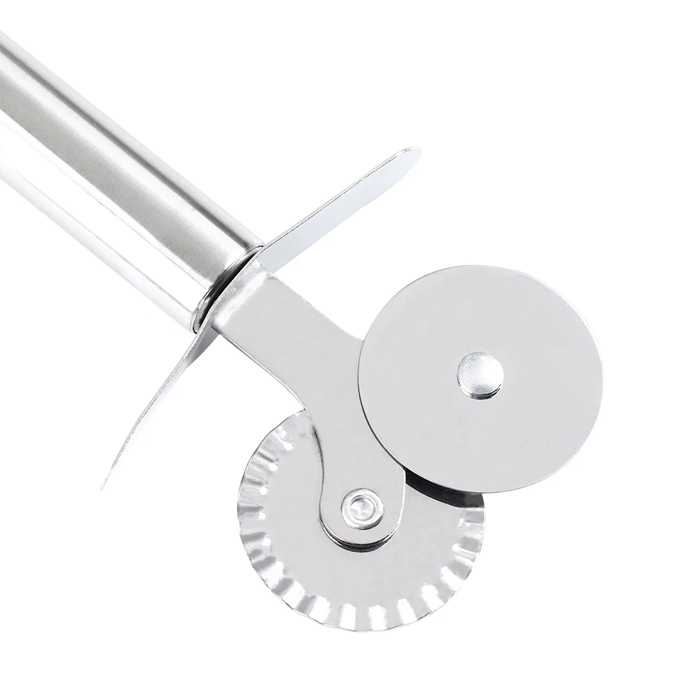 1Pc Stainless Steel Double Roller Pizza Knife Cutter Pastry Pasta Dough Crimper Round Hob Lace Wheel Kitchen Pizza Tools