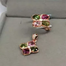 Набор Турмалин инкрустированные микро украшения для делового человека ювелирные изделия натуральное кольцо+ кулон набор 925 Серебряный декор