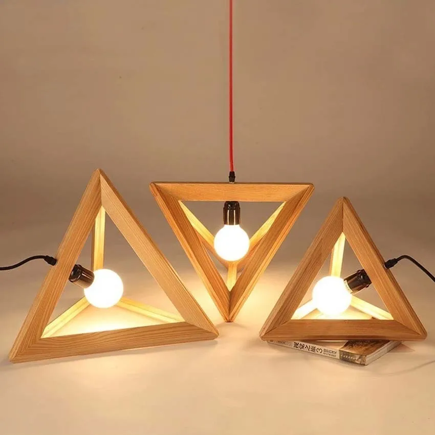  Solid Wood Lamp Triangle Modern Pendant Light for Dining Study Kitchen Island Living Room Office Ho - 32872540439
