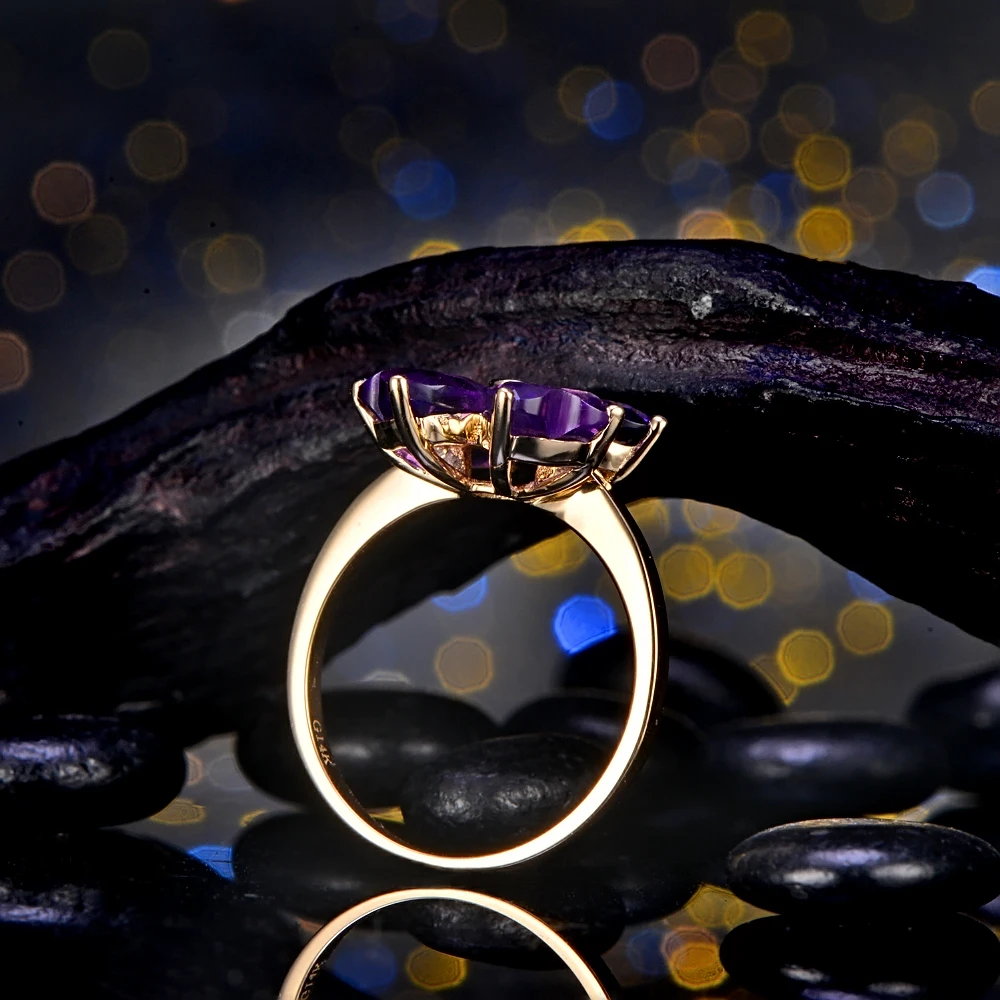 Lovely Style Heart Cut 3.0ct Amethyst 14kt Gold 0.015ct Natural Diamonds Ring Free shipping Caimao Jewelry