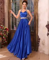 Vestidos 2018 Ensotek Королевский синий Бисер атласная Длинные платья невесты Свадебная вечеринка платье вечерние платья