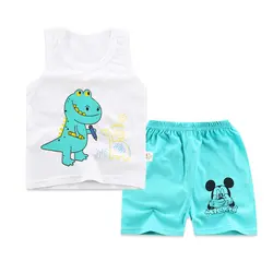 Хлопковые комплекты для мальчиков с Микки Маусом, жилет без рукавов + шорты, 2 предмета, летние комплекты для малышей, комплекты одежды для