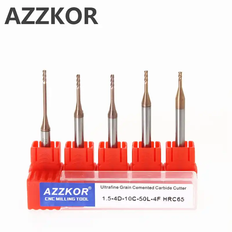 5Pcs 0.5mm End Mill for Deep Slot 4mm Shank Long Neck 2 Flute CNC Router Bits