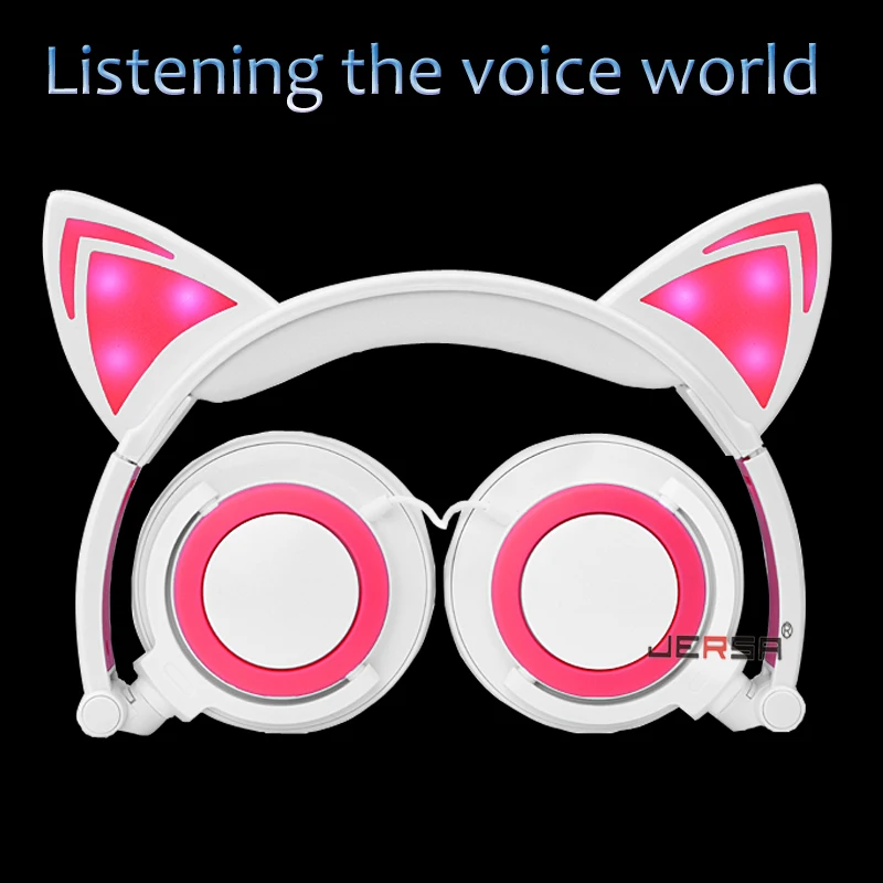 Cute Earphones Cat Ear Earphones Cat Wired LED Headphones For Computer