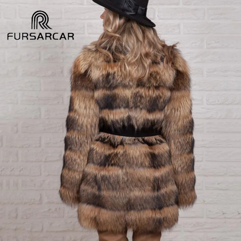 Меховая Sarcar, женские пальто из натурального меха, зимняя женская куртка из натурального меха енота с меховым воротником, натуральное толстое пальто из меха енота