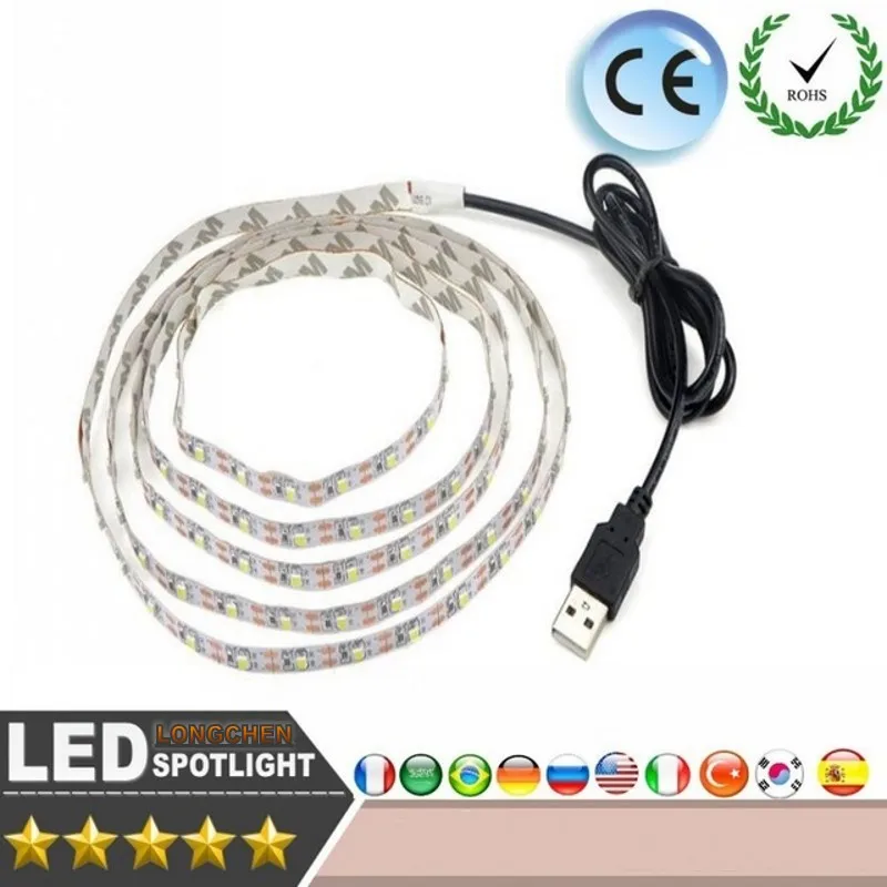 

LED strip Body induced USB 5V 1M 2M 5M USB Cable Power light lamp SMD3528 Christmas desk Decor lamp tape TV Background Lighting