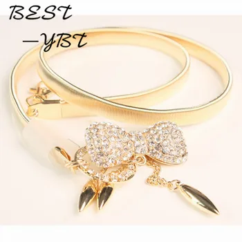 

2017 New Korean Ladies Metal Chain Lumbar Chain Fashion Rhinestone Bow Decorated Wild Ladies Loose Thin Belt