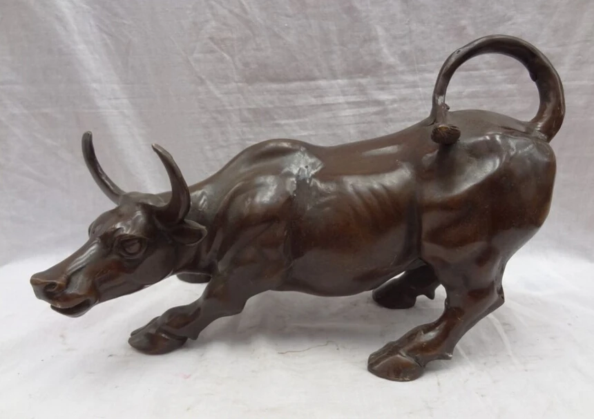 

S2727 13" Folk Chinese Bronze Year Zodiac FengShui Wealth Bull Ox Statue Sculpture D0317