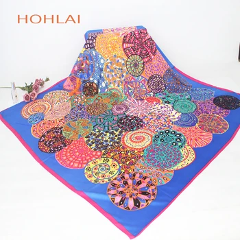 

New Fashion Women Geometric Bandana Silk Scarf Luxury Brand Female High Quality Foulard Silk Wraps Shawls Scarves 130*130cm