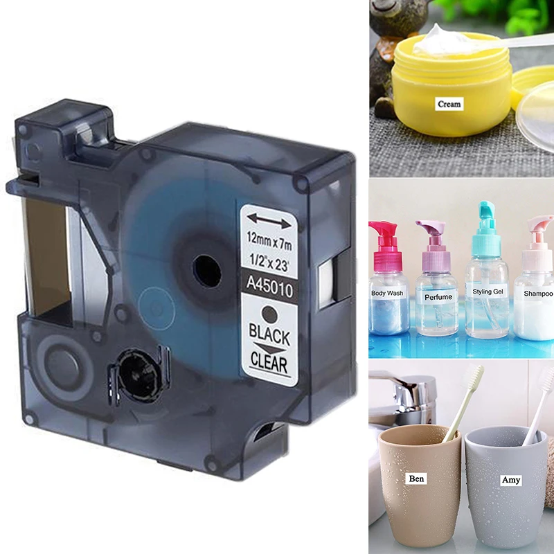 Newest D1 Tape Cartridge 45010 Black/Clear 12mmx7m For DYMO Label Manager Printers Dymo Label Tape