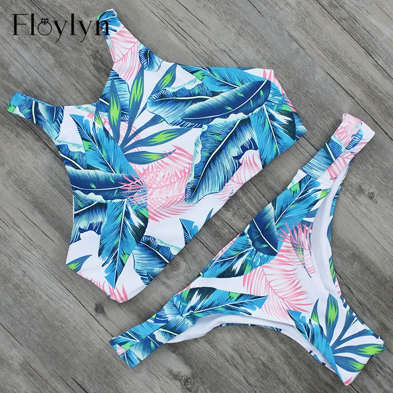 

FLOYLYN New Cropped Top Swimsuit Bikini Brazilian Retro Hot Biquini Padded High Neck Swimming Suit Triangulo Maillot De Bain