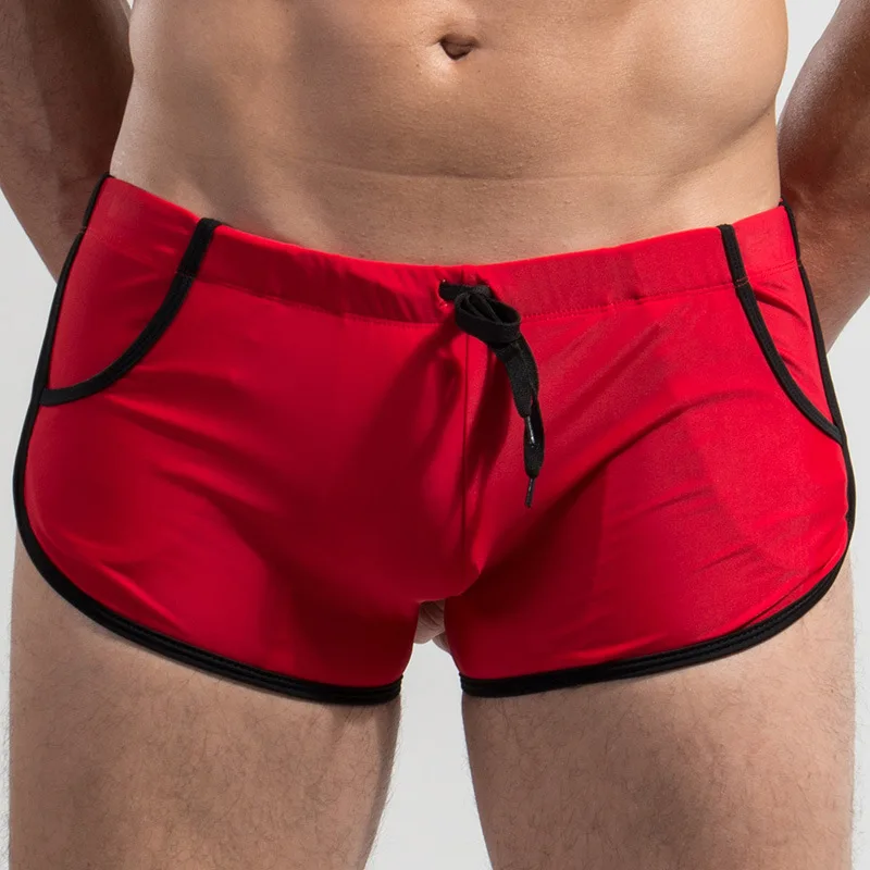 Эластичные мужские плавательные шорты с карманами, мужские плавки, пляжные купальные костюмы для серфинга, брюки для плаванья под парусом DEO - Цвет: Красный